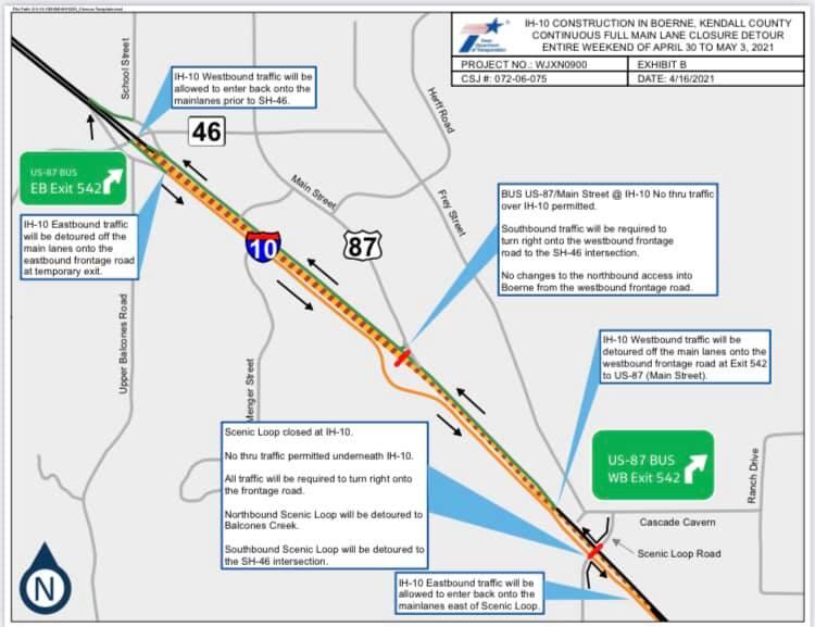 IH10 Major Closure Map