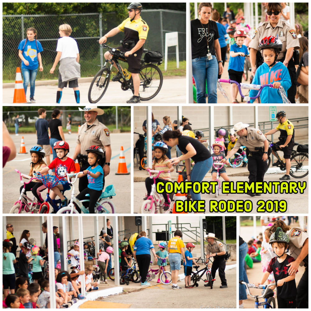 Officers and Elementary Students participating in a bike rodeo