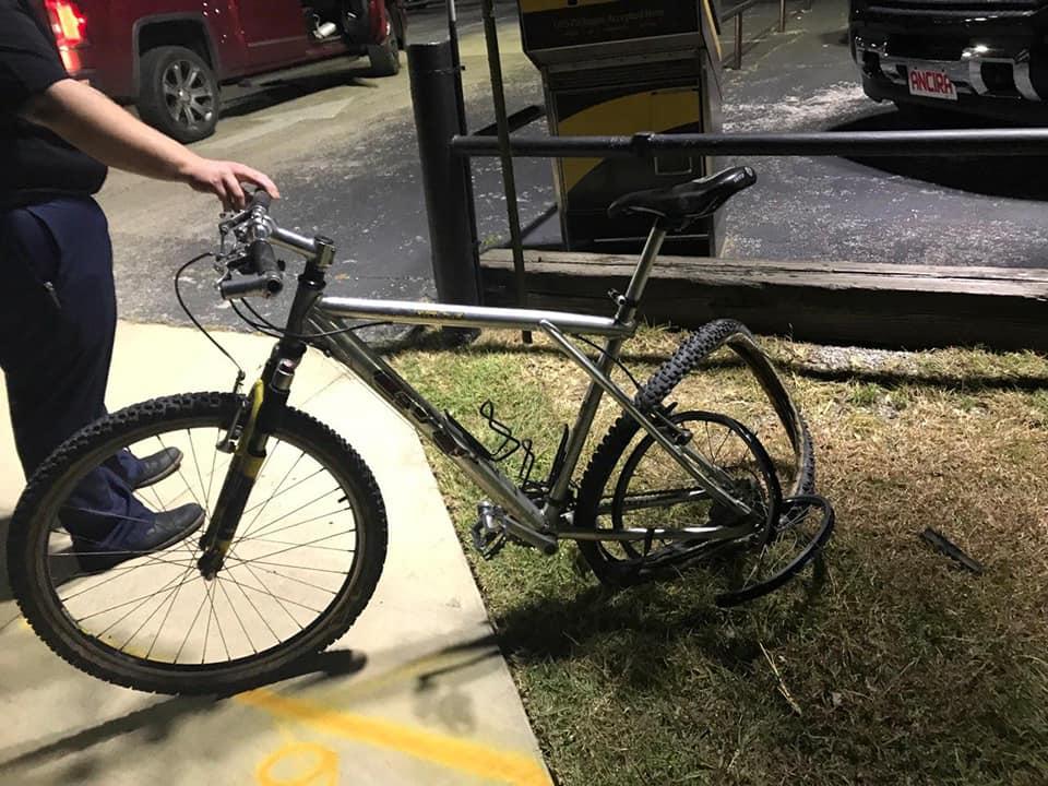 Bicycle with mangled tire damage