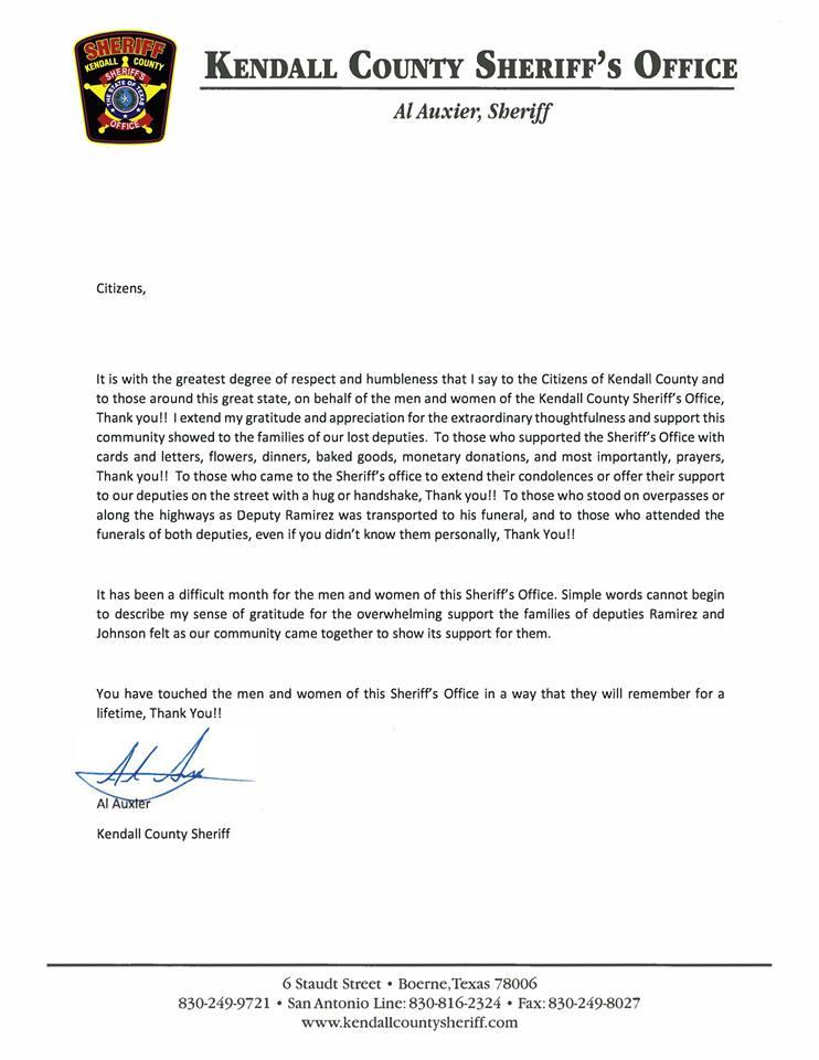 Open Letter from the Sheriff