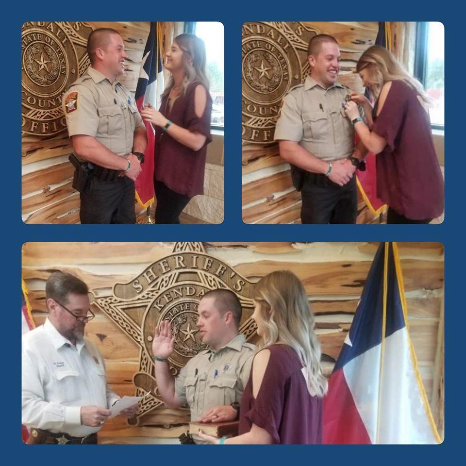 Deputy Hefley being sworn in by the Sheriff