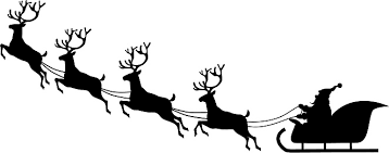 Silhouette of Santa and His reindeer flying  