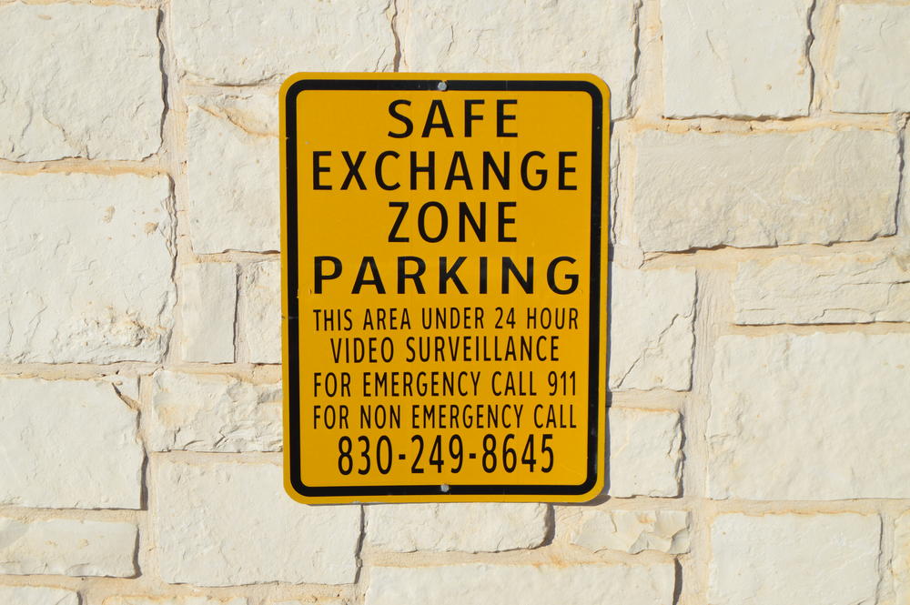 Safe Exchange Zone Parking - This area under 24 hour video surveillance for emergency call 911 for non emergency call 830-249-8645